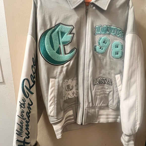 Gray and White Varsity Jacket Loiter